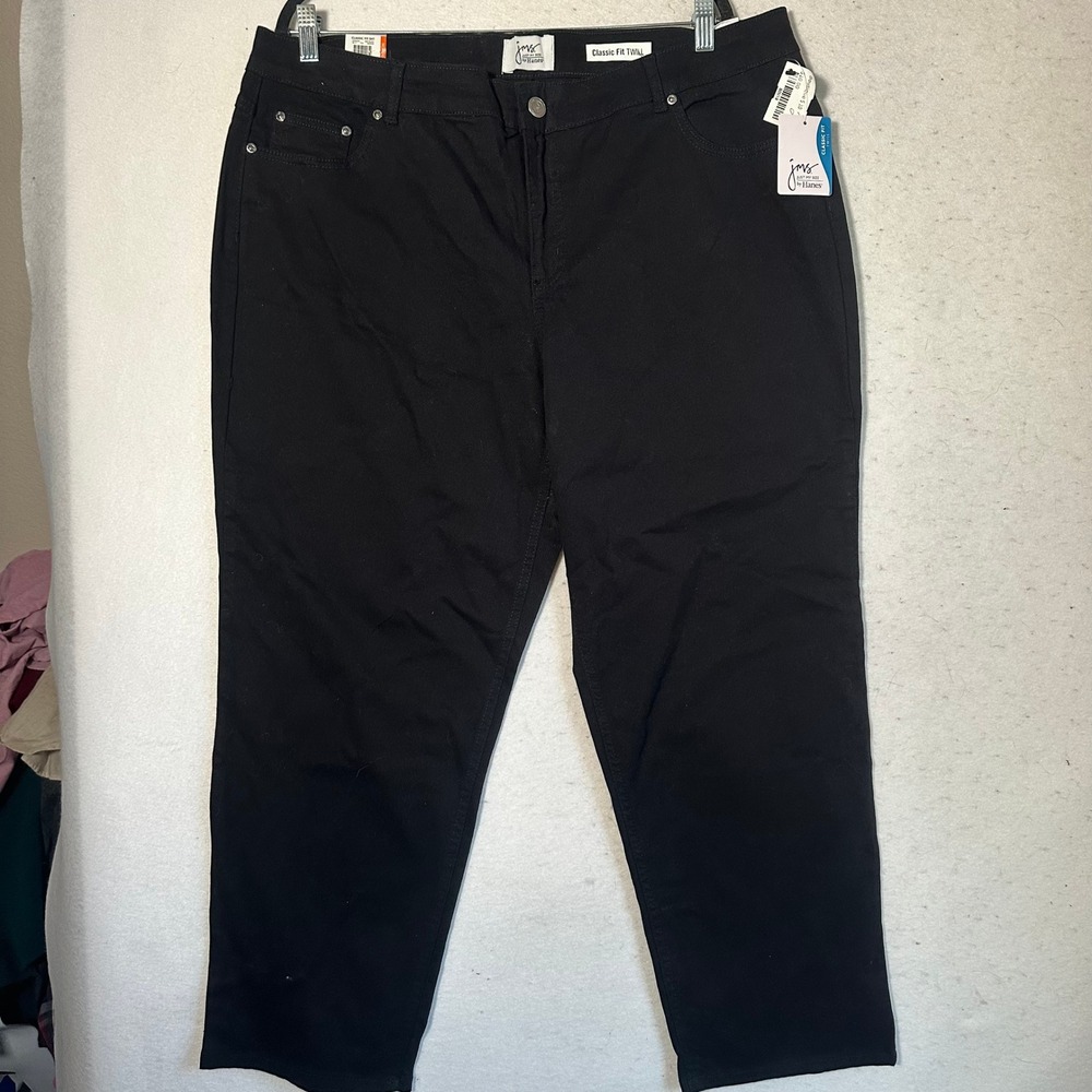 JMS Just My Size Hanes Womens Plus 20WS Black Stretch Twill Classic Fit Pants